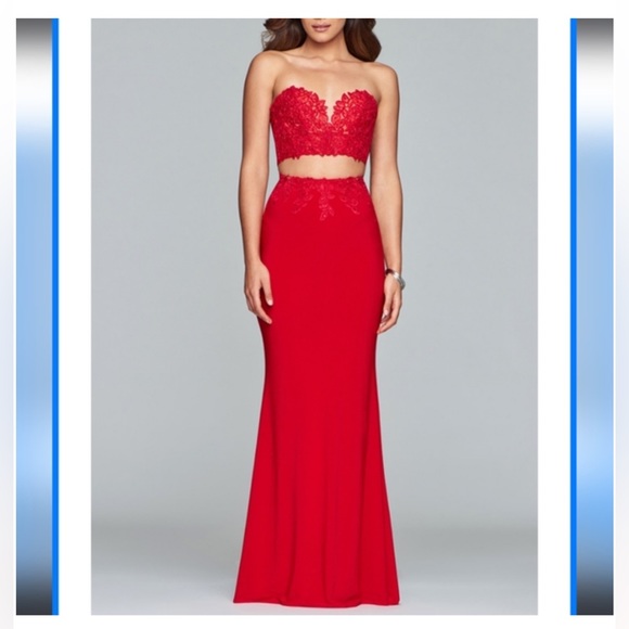 Faviana two piece lace up strapless corset top Prom dress - Picture 7 of 8